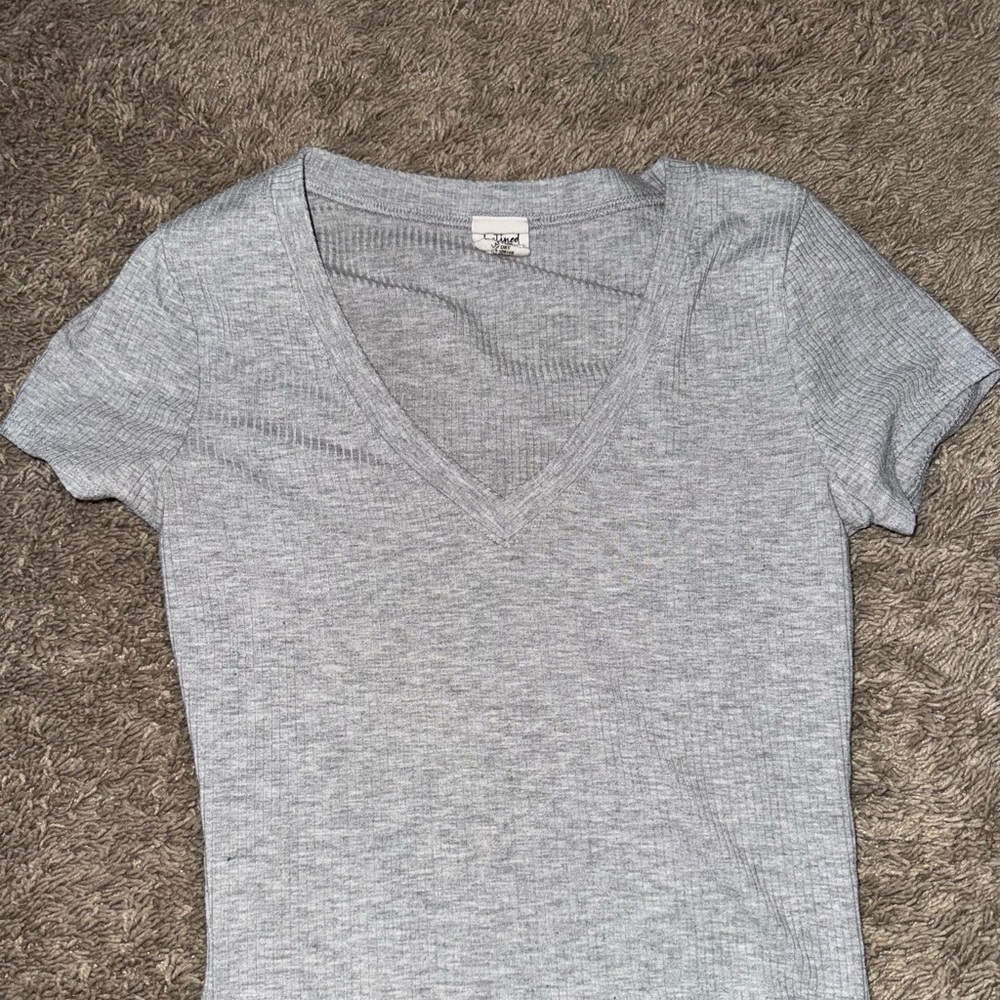 Gray V-Neck Women's Top